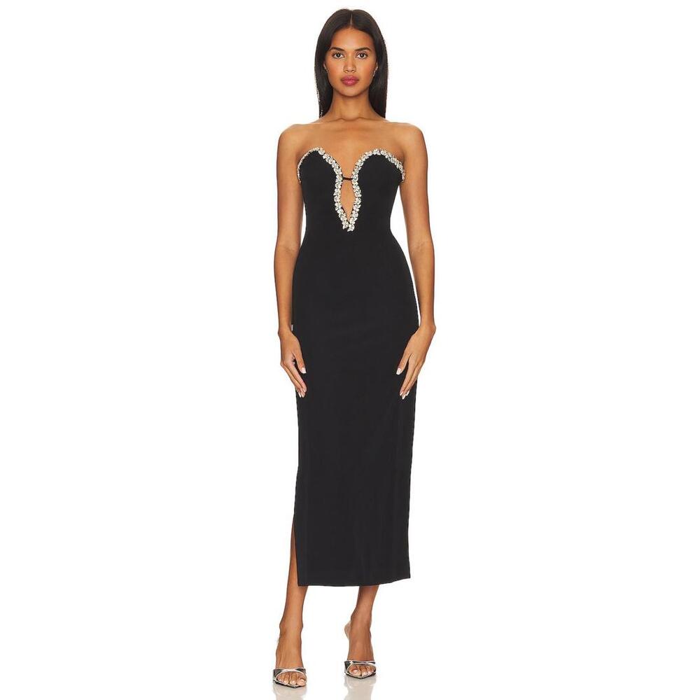 Bardot Eleni Diamante Midi Dress in Black